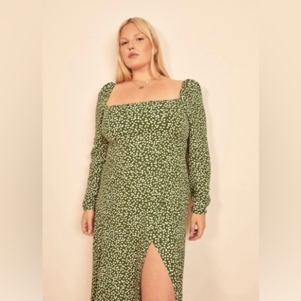REFORMATION Sigmund Long Sleeve Midi Dress in green size 20